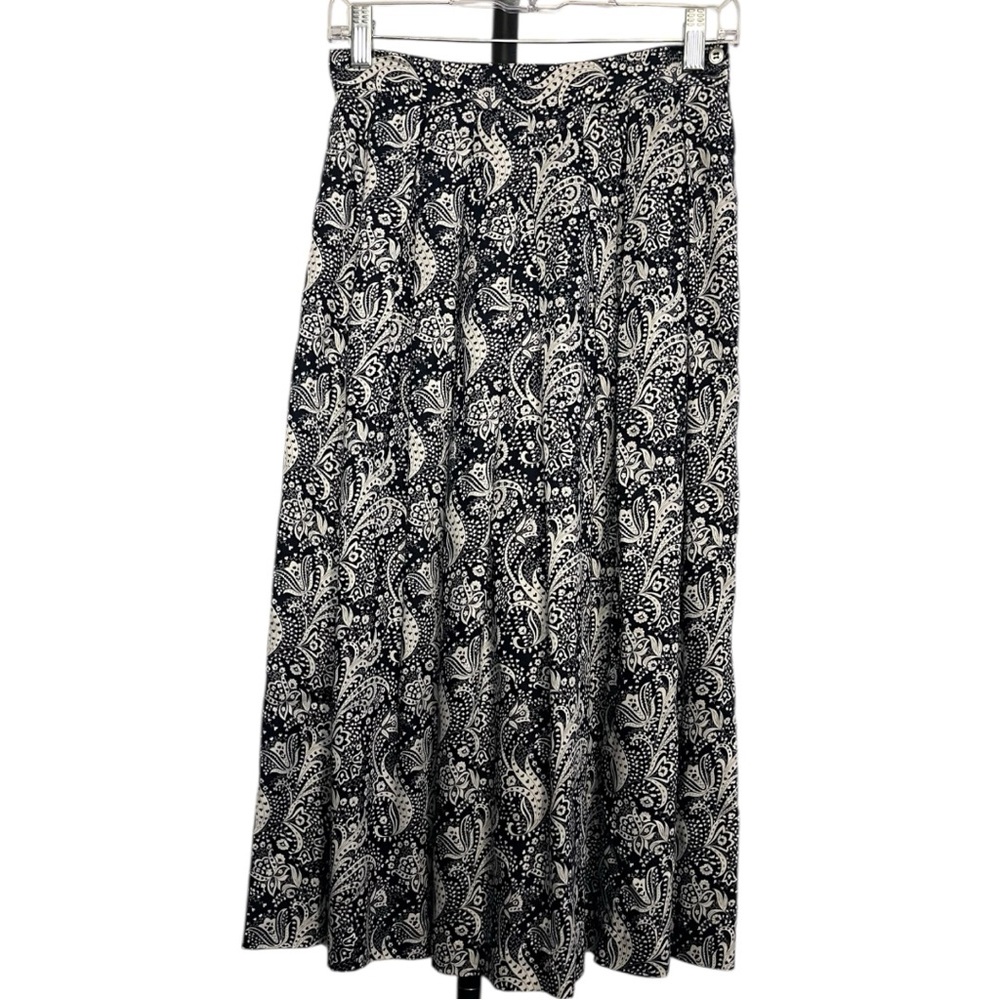 Liz Claiborne Paisley Midi Skirt Navy Blue White Size 6 Petite - Picture 2 of 7